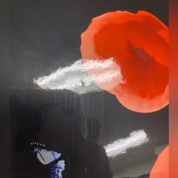 Woman’s Faux Patent Leather Poppy & Butterfly Print Black Tote Handbag - Picture 14 of 16